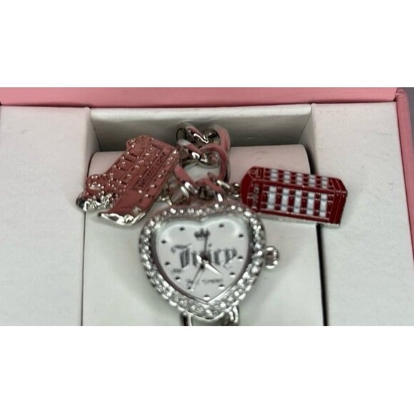 SILVER JUICY COUTURE HEART-SHAPED LONDON THEMED WATCH - Picture 3 of 4